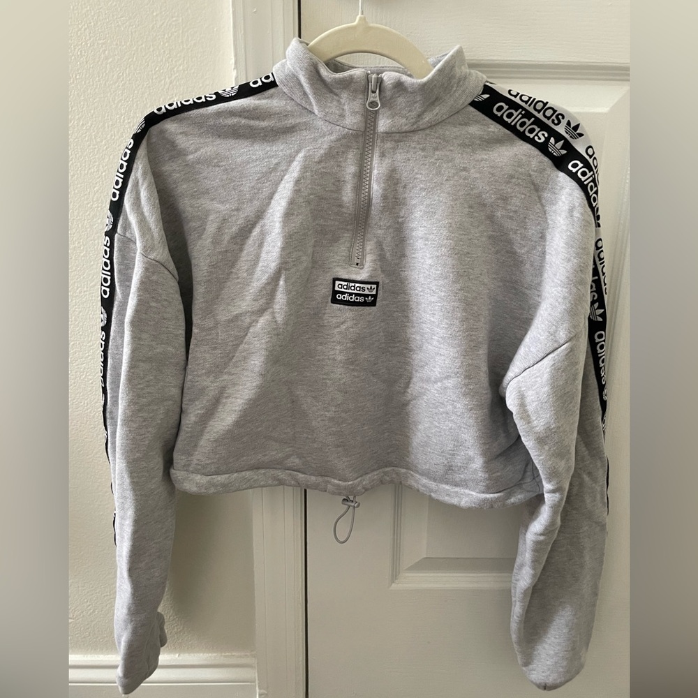 Adidas Women's Gray Half-Zip Cropped Hoodie